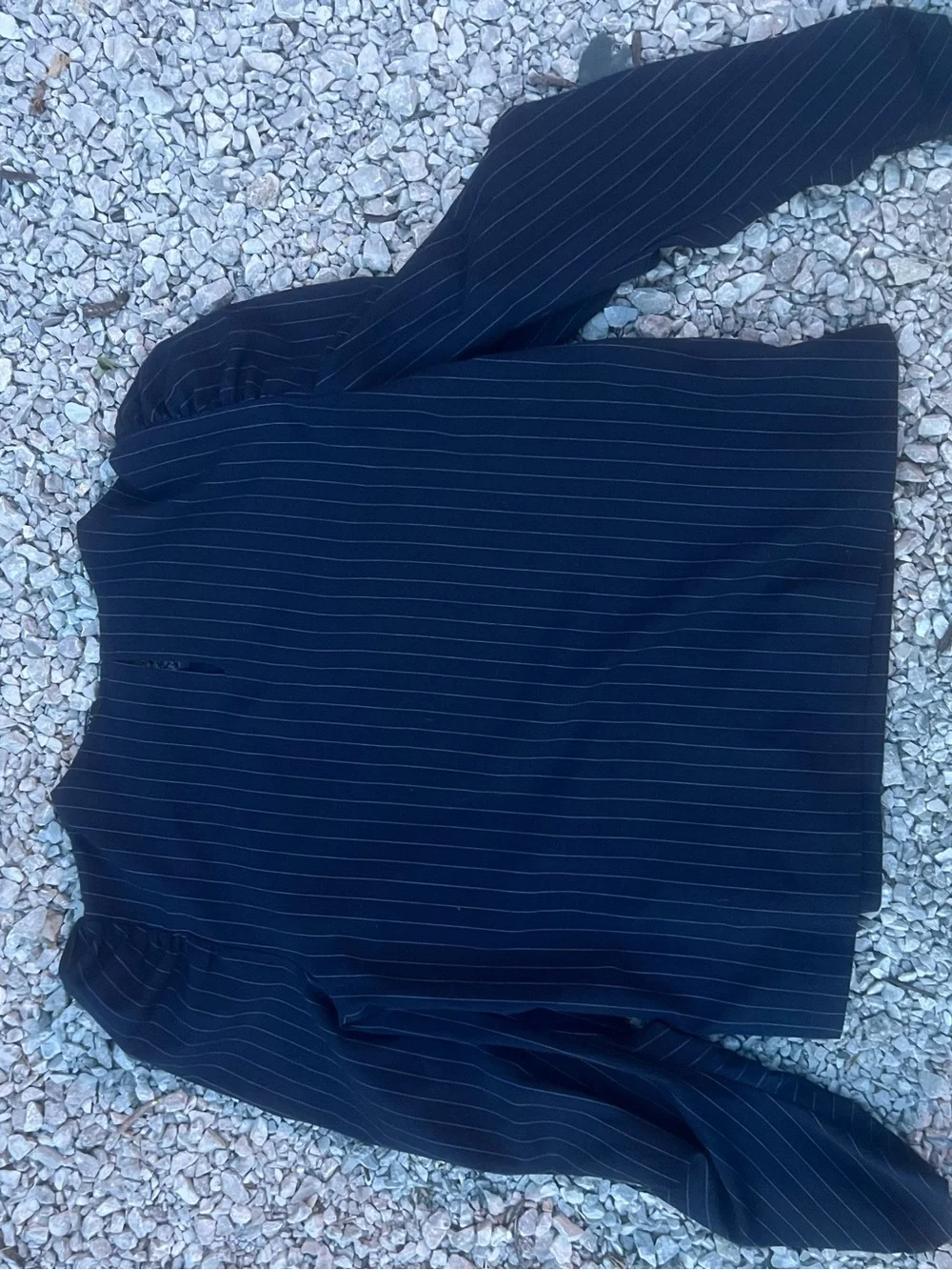 Zara Navy Pinstripe Puff Sleeve Top